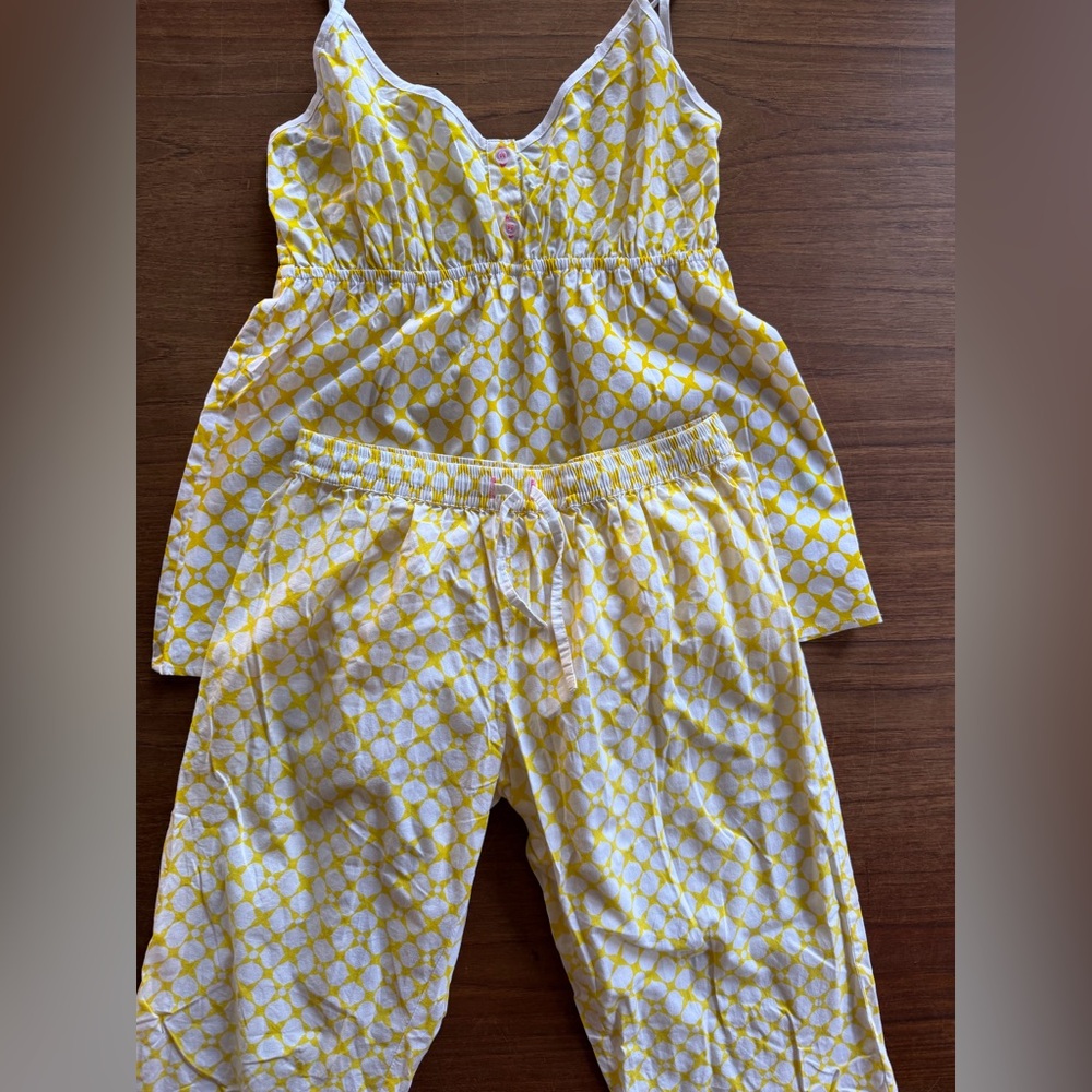 Sant and Abel Yellow Geometric bermuda short set Pajama Set Cotton Size m NWOT